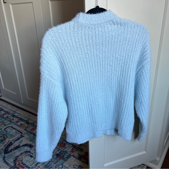 Abercrombie & Fitch Soft Collection Light Blue Fuzzy Mock Neck Ribbed Sweater - Picture 2 of 4